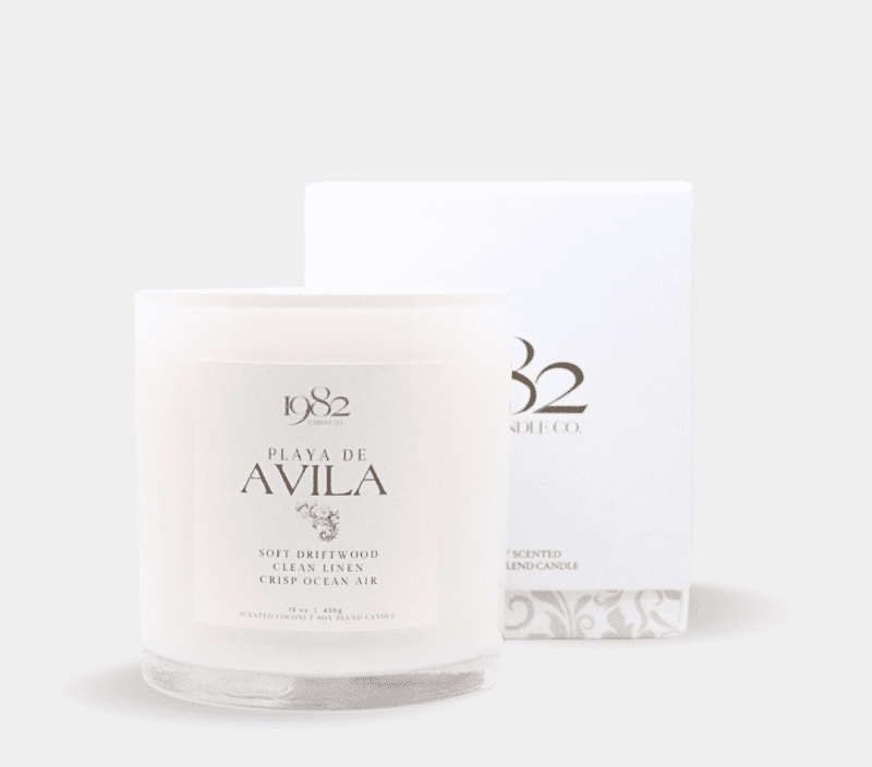 1982 candle co playa de avila 15 oz double wick notes soft driftwood clean linen crisp ocean air 996964