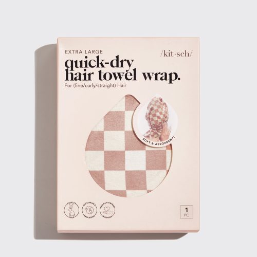 60695 XL QuickDryHairTowelWrap Cleanse TerracottaChecker pkg 1280x1280px 2