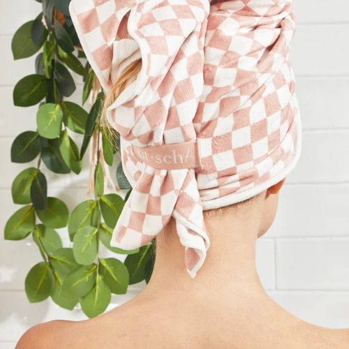 60695 XL QuickDryHairTowelWrap Model Cleanse TerracottaChecker 2 1280x1280px