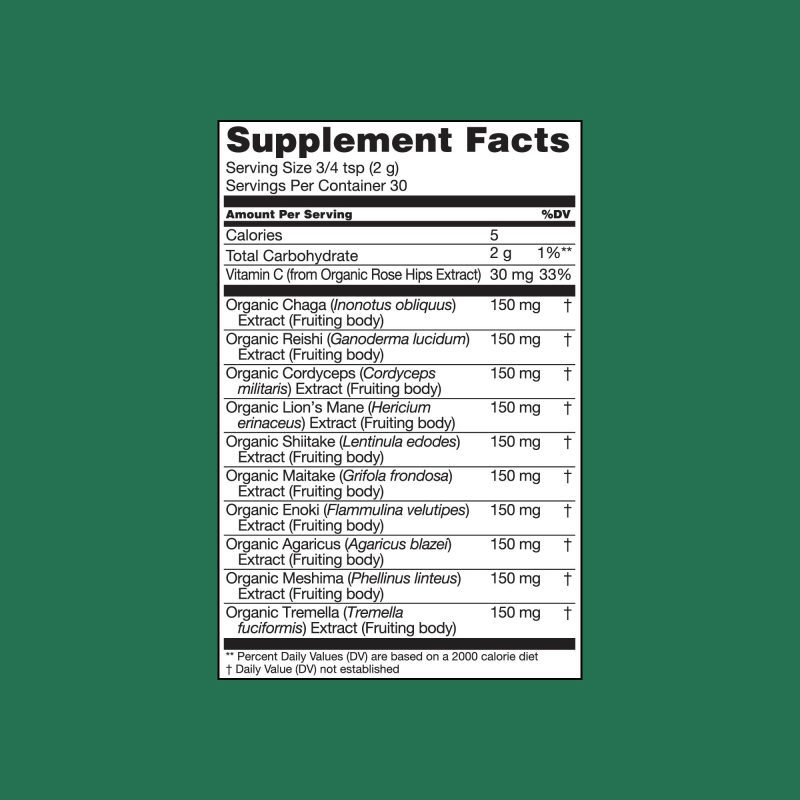 816897020898 Protect Organic Mushroom Blend Facts Panel