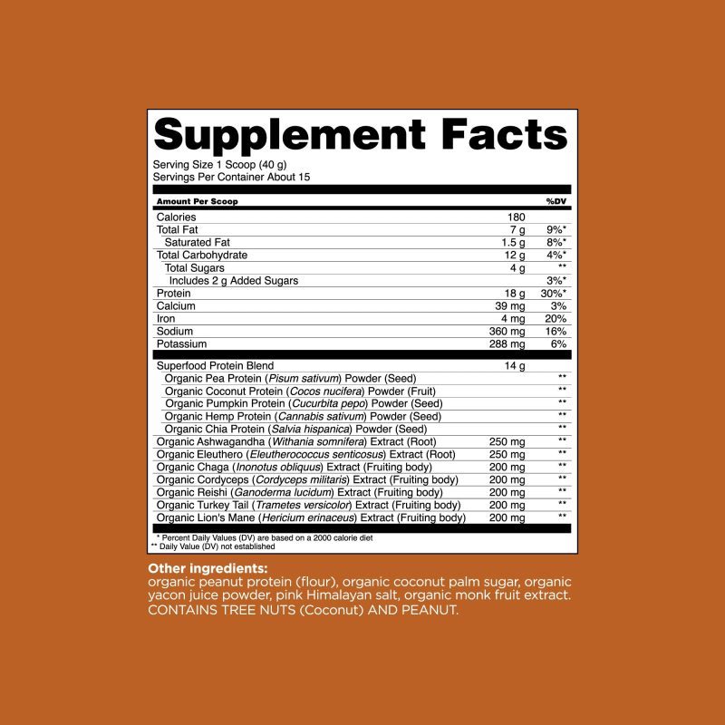 816897022274 Peanut Butter Organic Protein Powder 15ct Facts Panel