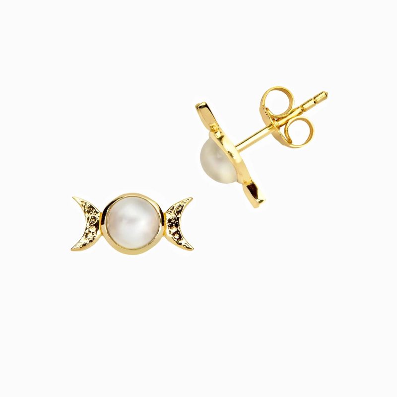 awe inspired earrings 14k yellow gold vermeil pair triple moon stud earring 33482077306932