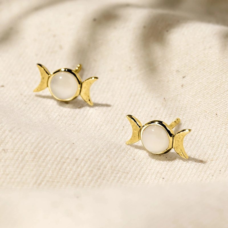 awe inspired earrings triple moon stud earring 31113971433524