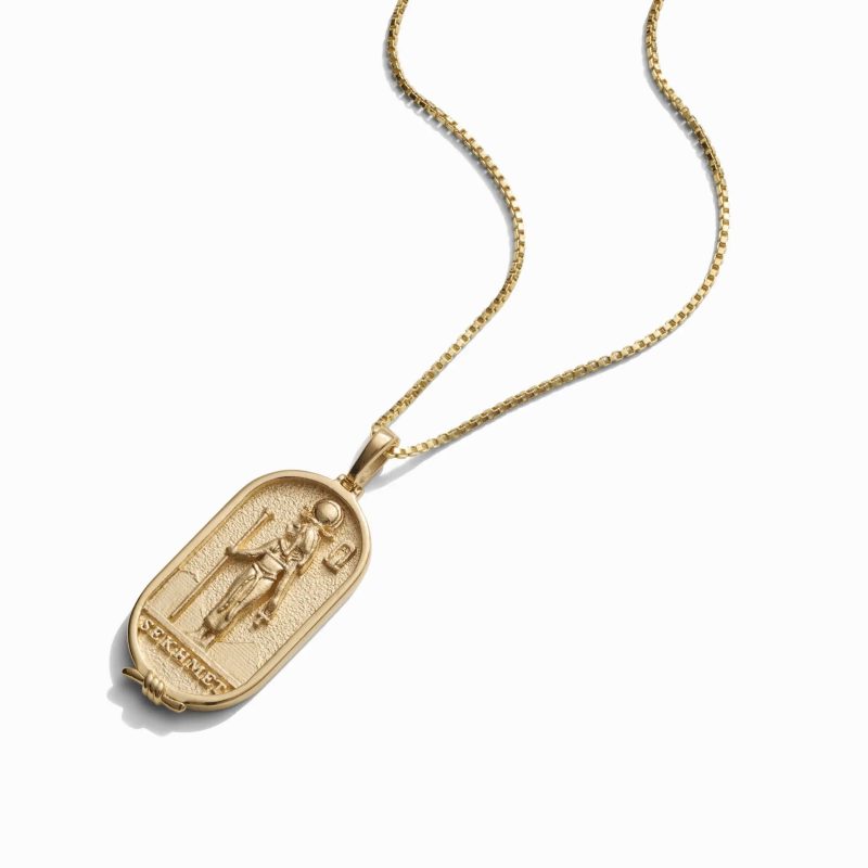 awe inspired necklaces 14k yellow gold vermeil sekhmet 16 18 egyptian goddess tablet necklace 31251352748084