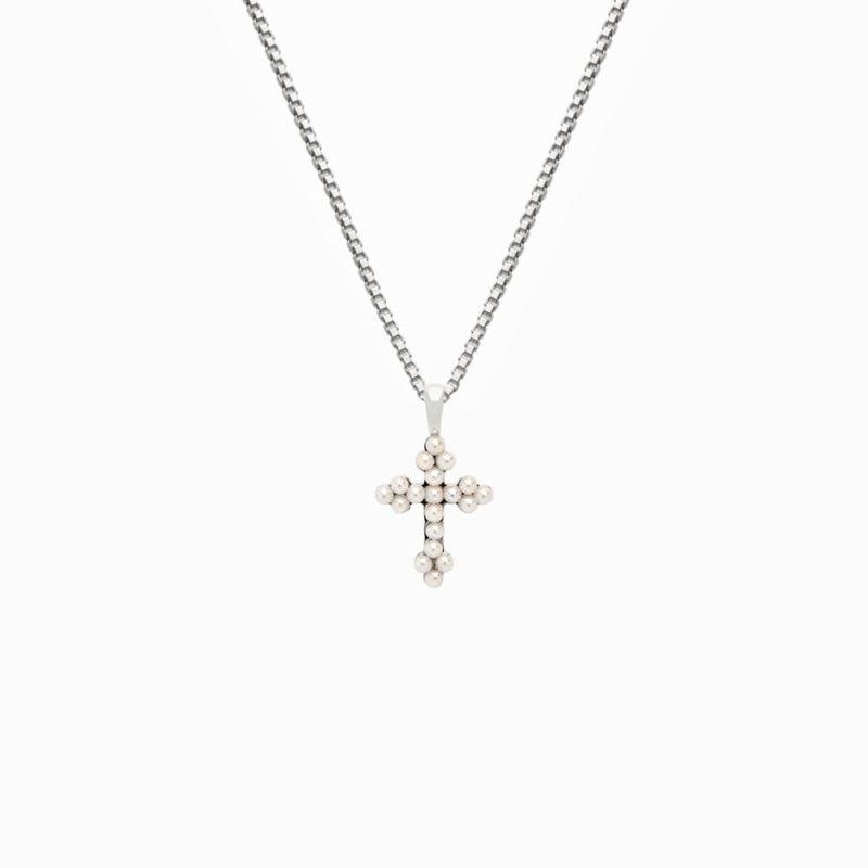 awe inspired necklaces sterling silver 16 18 pearl cross necklace 30984332705844