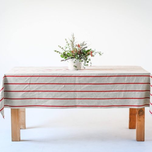 galley fen red stripe linen tablecloth 950664