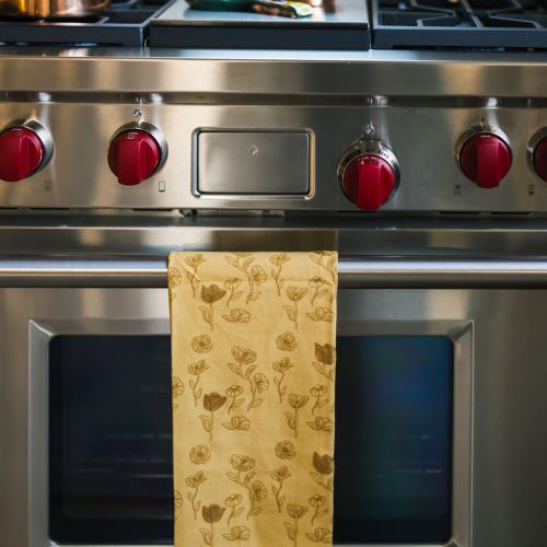 galley fen yellow poppy embroidered dish towel 342243