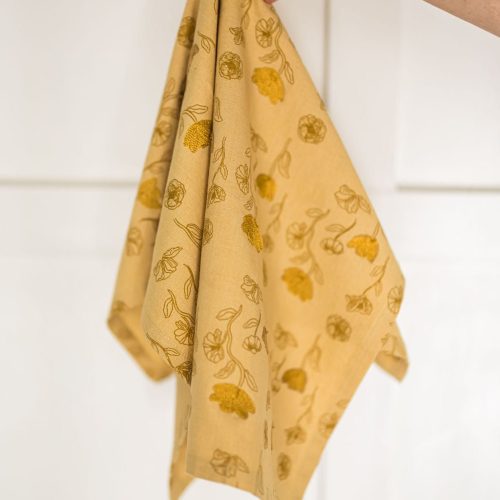 galley fen yellow poppy embroidered dish towel 702766