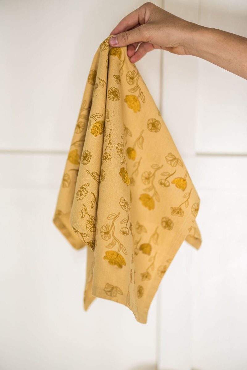 galley fen yellow poppy embroidered dish towel 702766