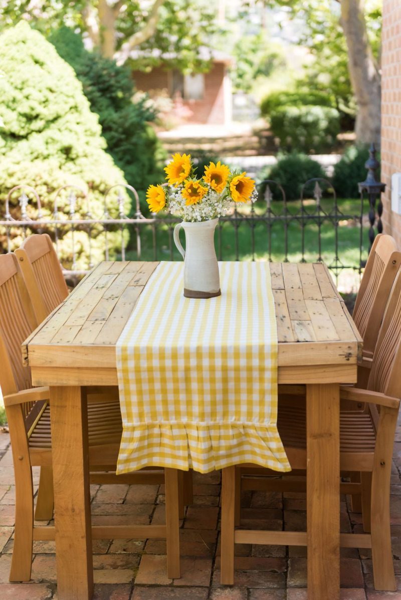 galley fen yellow ruffled gingham table runner 267269