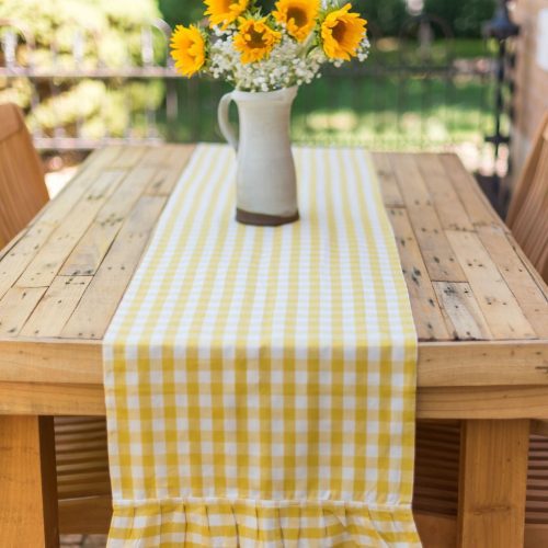 galley fen yellow ruffled gingham table runner 512114