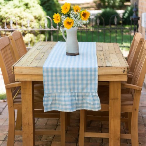 galley fen yellow ruffled gingham table runner 780280