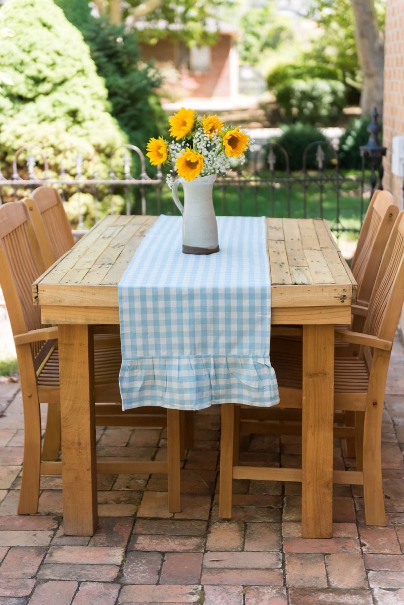 galley fen yellow ruffled gingham table runner 780280