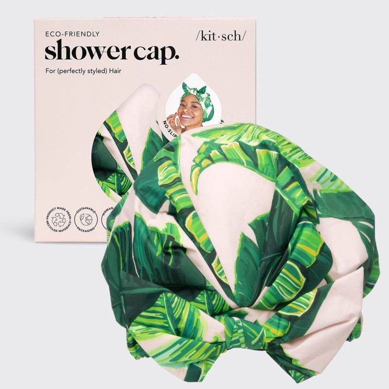 kitsch recycled polyester luxe shower cap palm leaves 193066