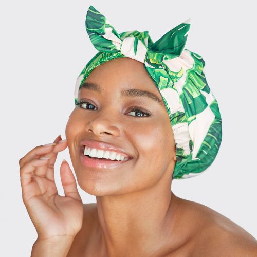 kitsch recycled polyester luxe shower cap palm leaves 897470