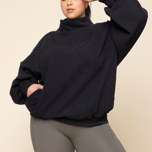 popflex ooey gooey mockneck sweatshirt with pockets black 851039