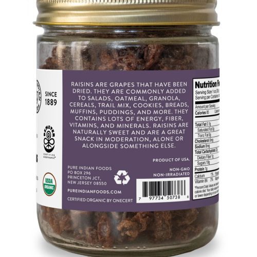 pure indian foods raisins sun dried thompson seedless certified organic 9 oz 881963