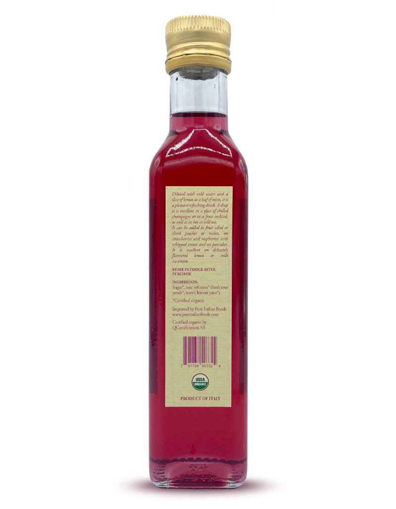 pure indian foods rose syrup certified organic 85 oz 250ml 123643