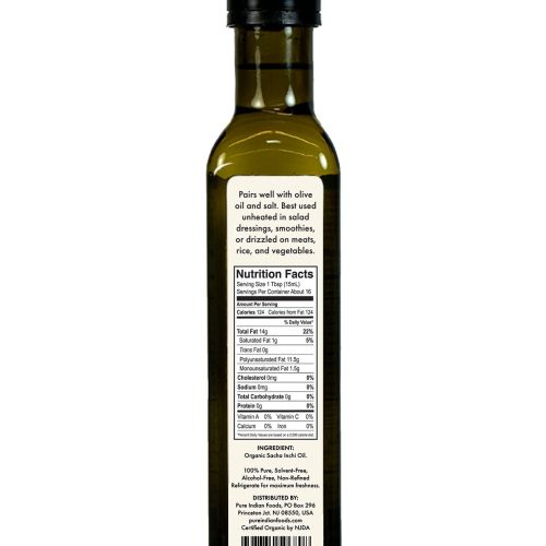 pure indian foods sacha inchi oil cold pressed virgin certified organic 250 ml 736590