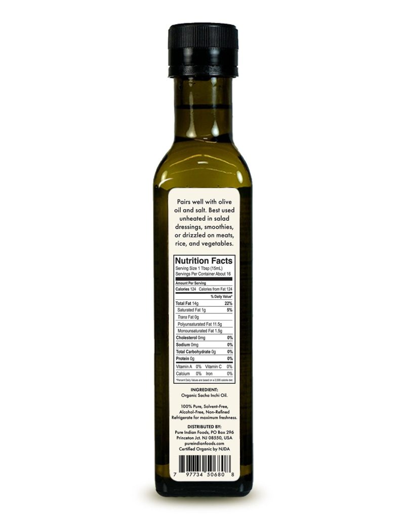 pure indian foods sacha inchi oil cold pressed virgin certified organic 250 ml 736590