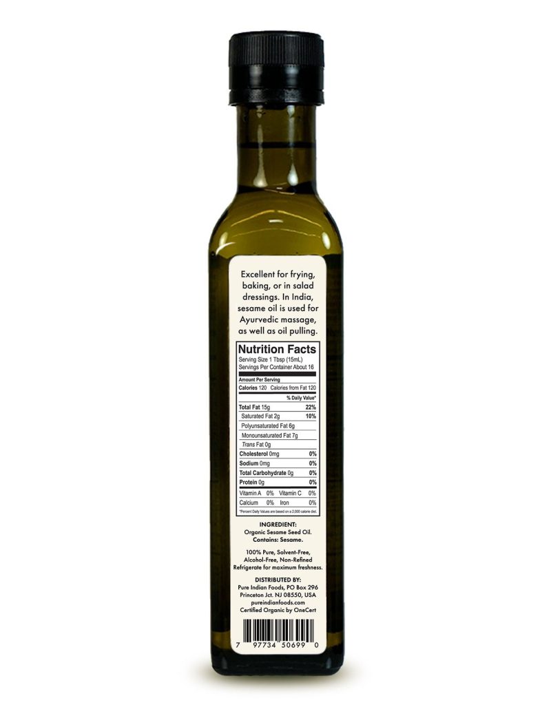 pure indian foods sesame oil virgin certified organic 250 ml 322123