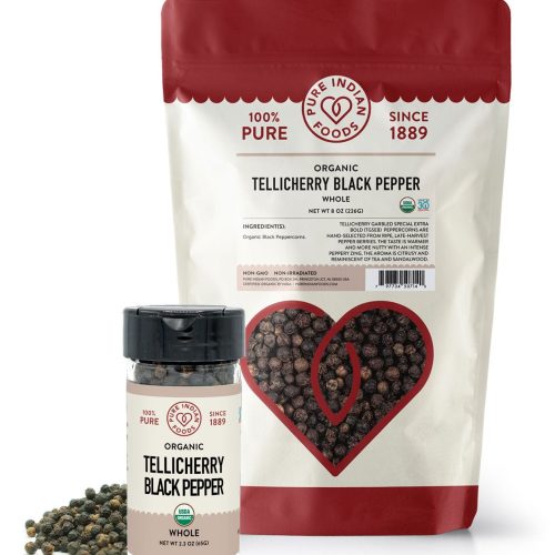 pure indian foods tellicherry special extra bold peppercorns certified organic 759709