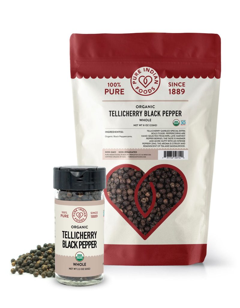 pure indian foods tellicherry special extra bold peppercorns certified organic 759709