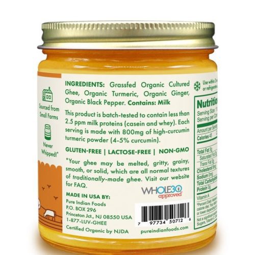 pure indian foods turmeric superghee grassfed certified organic 75 oz 716760